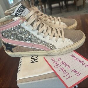 Golden Goose Women's Glitter Sneakers - Silver, Pink, and White